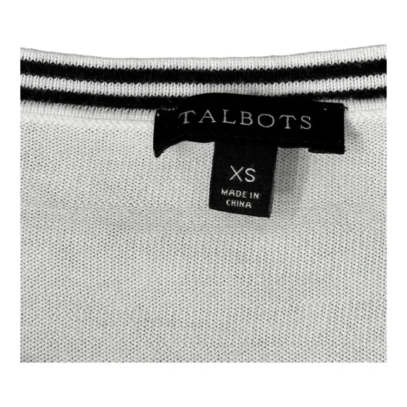 Talbots Button Up Cardigan White Black Stripe Trim Office Classic Women’s Sz XS - Picture 8 of 11